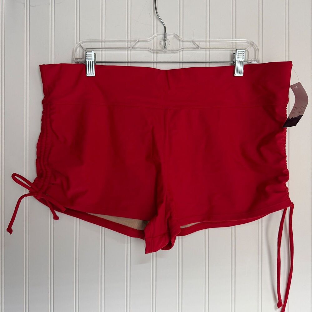 NWT Swim by Cacique Red Ruched Swim Short‎ Womens Size 18 Plus Bottoms